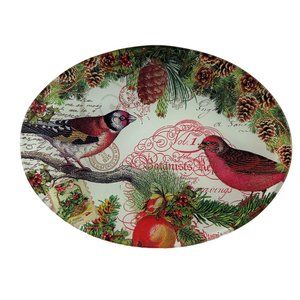 Michel Design Works Soap Dish Trinket Tray Christmas Postal Red Bird Pine Cones